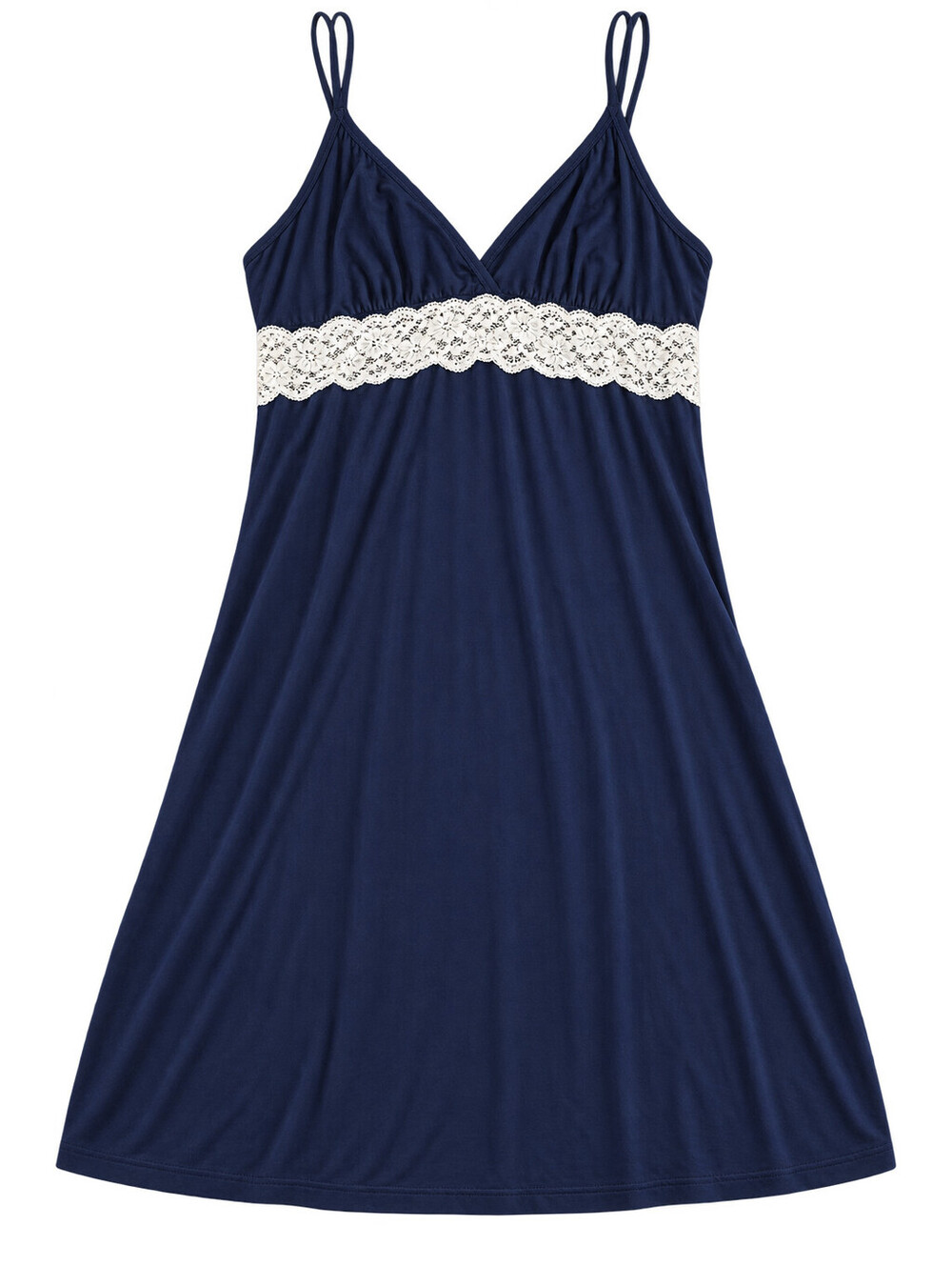 Lusofie Women’s Nightgown XL Navy Blue Lace Trim Rayon Spandex NWT